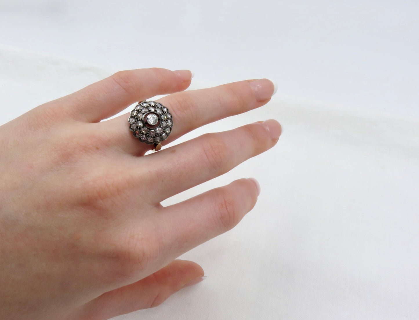 Circa 1860 Old European Cut and Rose Cut Diamond Cluster Ring