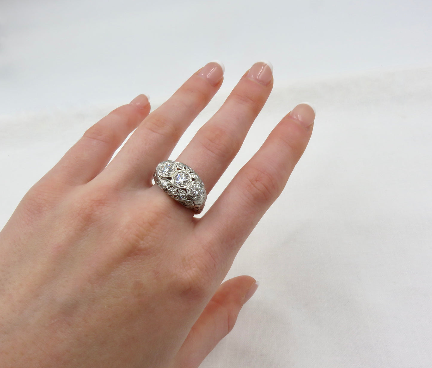 Circa 1920's Three Stone Diamond and Platinum Ring