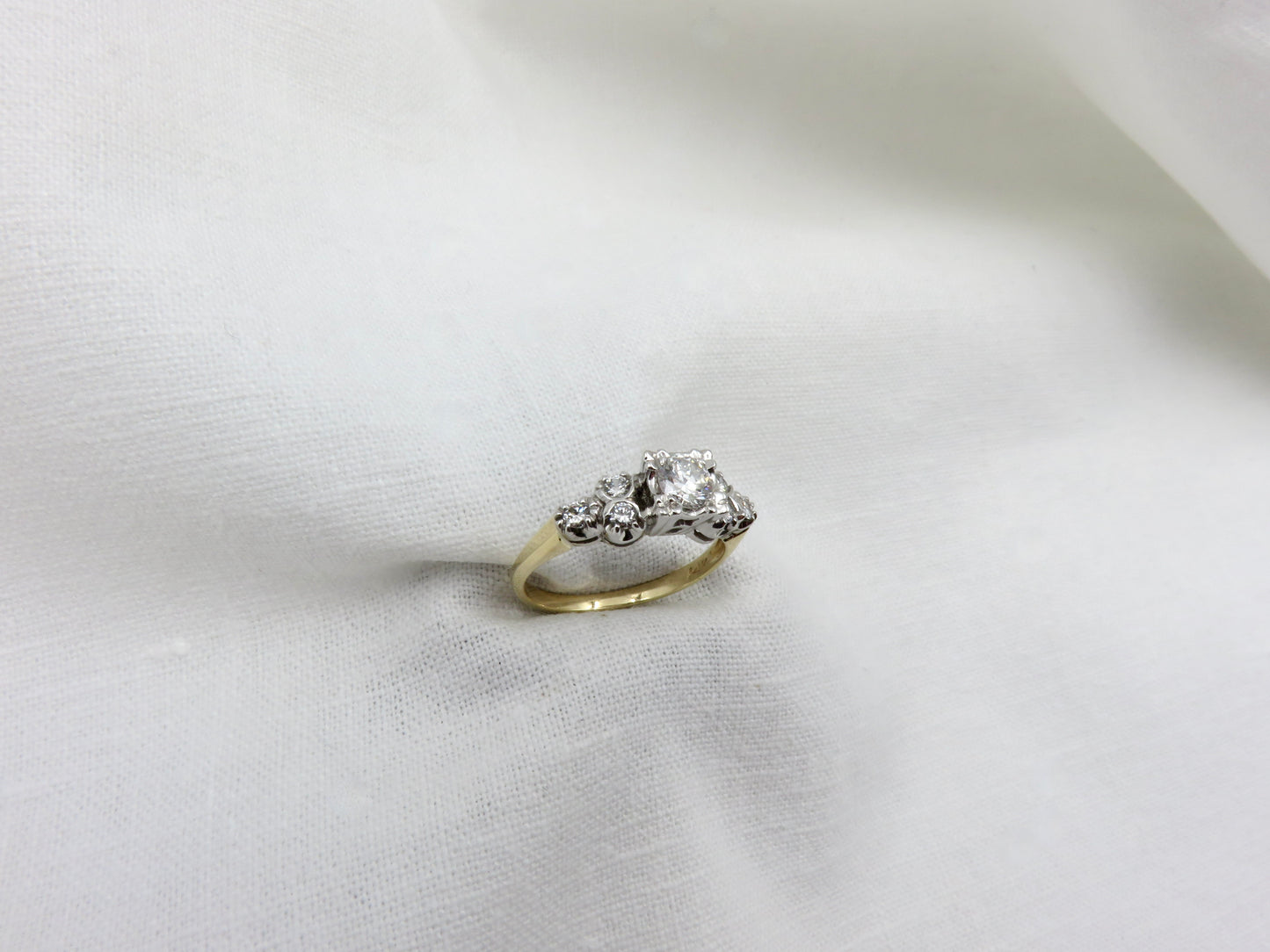 Circa 1970's 0.53 Carat Brilliant Cut Diamond Engagement Ring Set in 14kt White and Yellow Gold