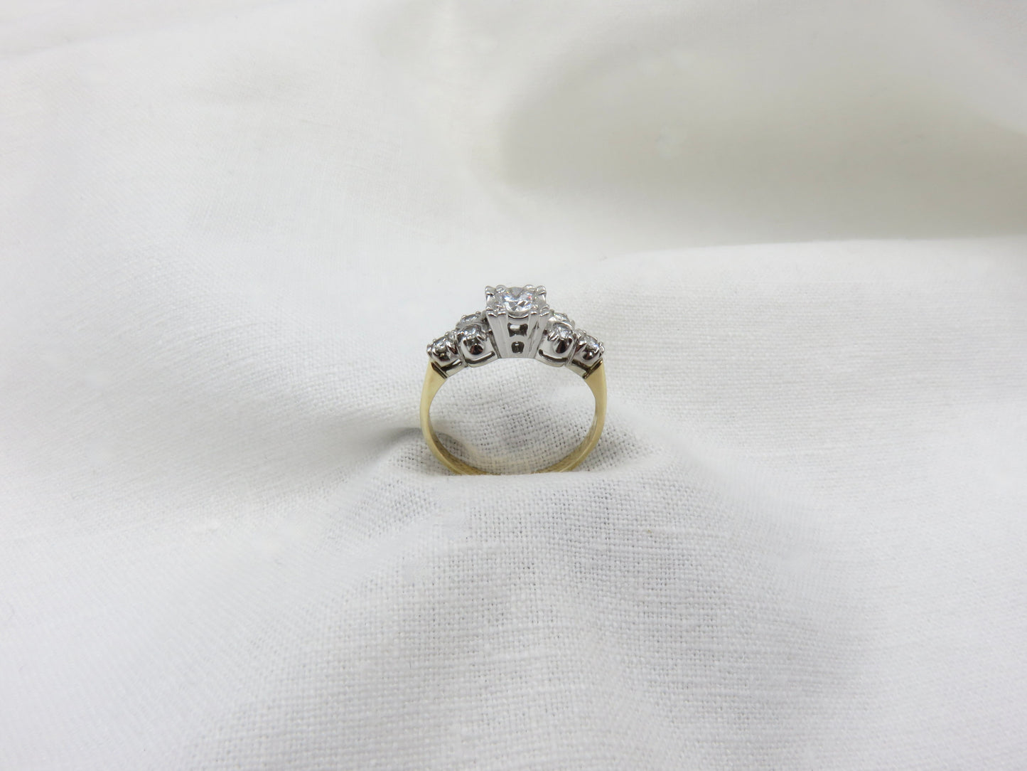 Circa 1970's 0.53 Carat Brilliant Cut Diamond Engagement Ring Set in 14kt White and Yellow Gold