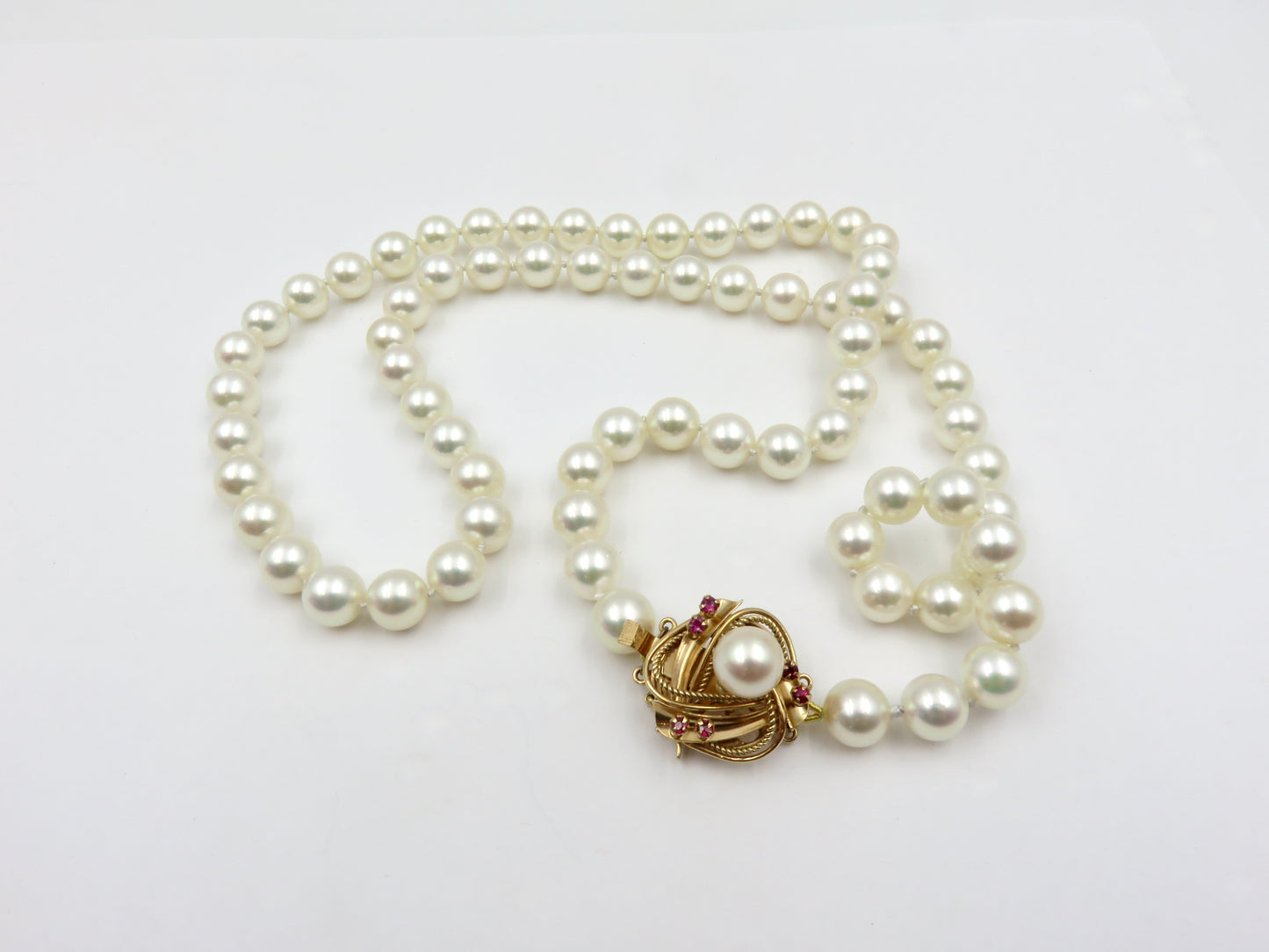 Circa 1960's Matinee Length 7.5 to 8mm Cultured Saltwater Pearl Necklace