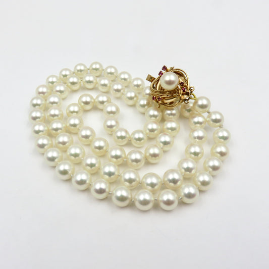 Circa 1960's Matinee Length 7.5 to 8mm Cultured Saltwater Pearl Necklace