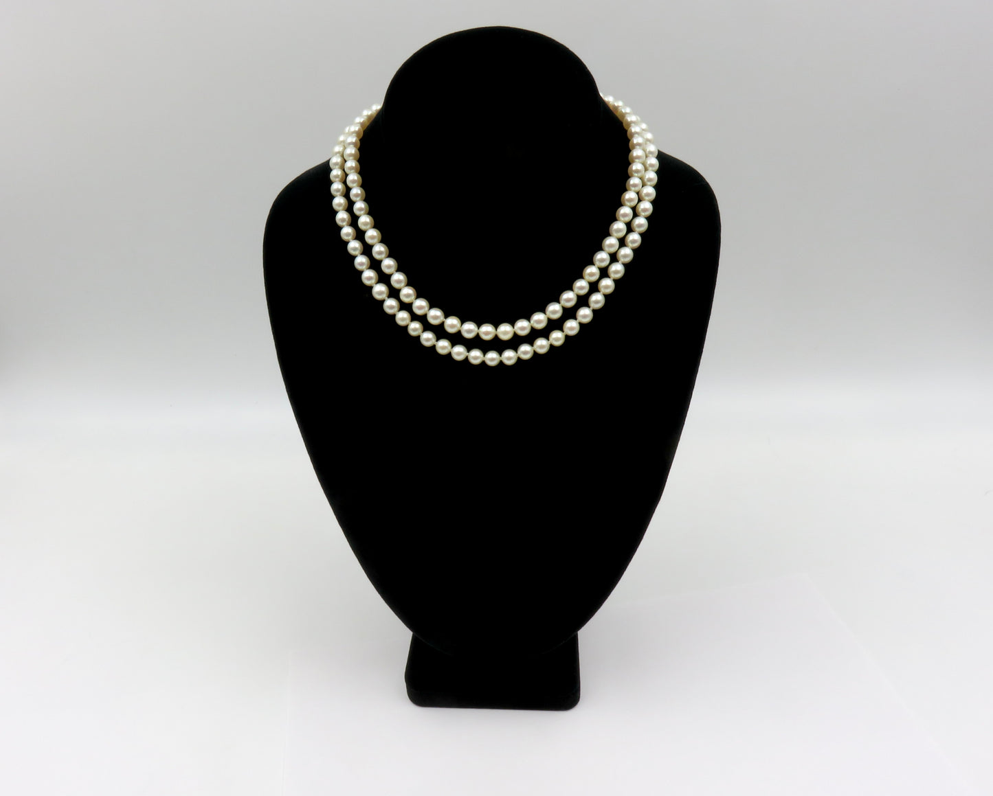 Circa 1950's. Classic Choker Length Double Strand Cultured Saltwater Pearl Necklace