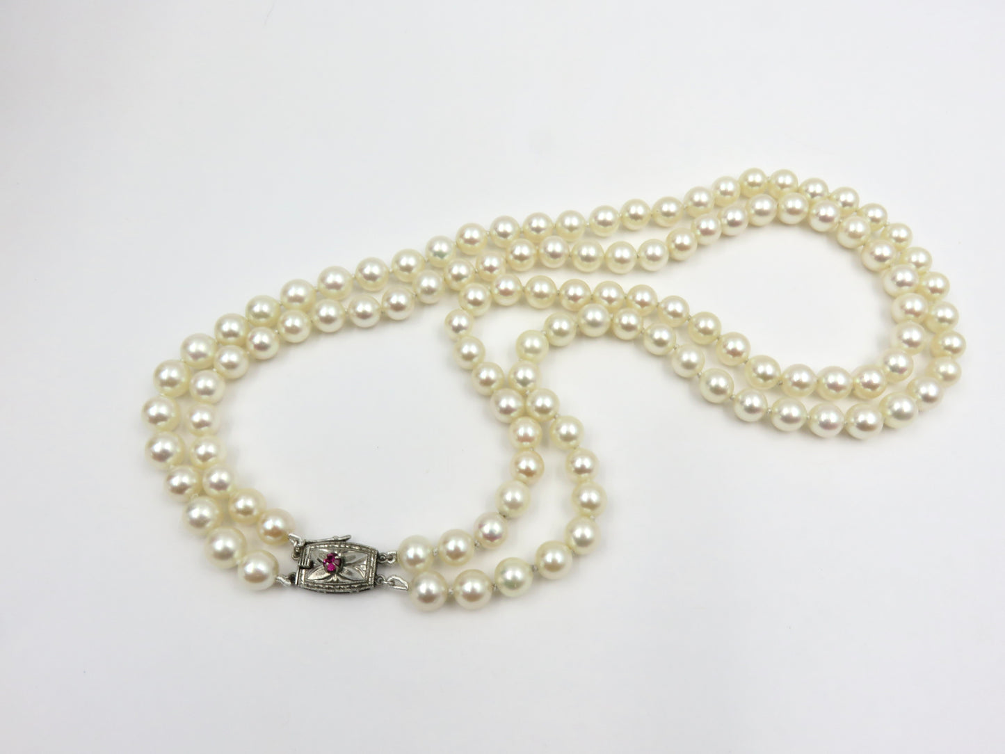 Circa 1950's. Classic Choker Length Double Strand Cultured Saltwater Pearl Necklace