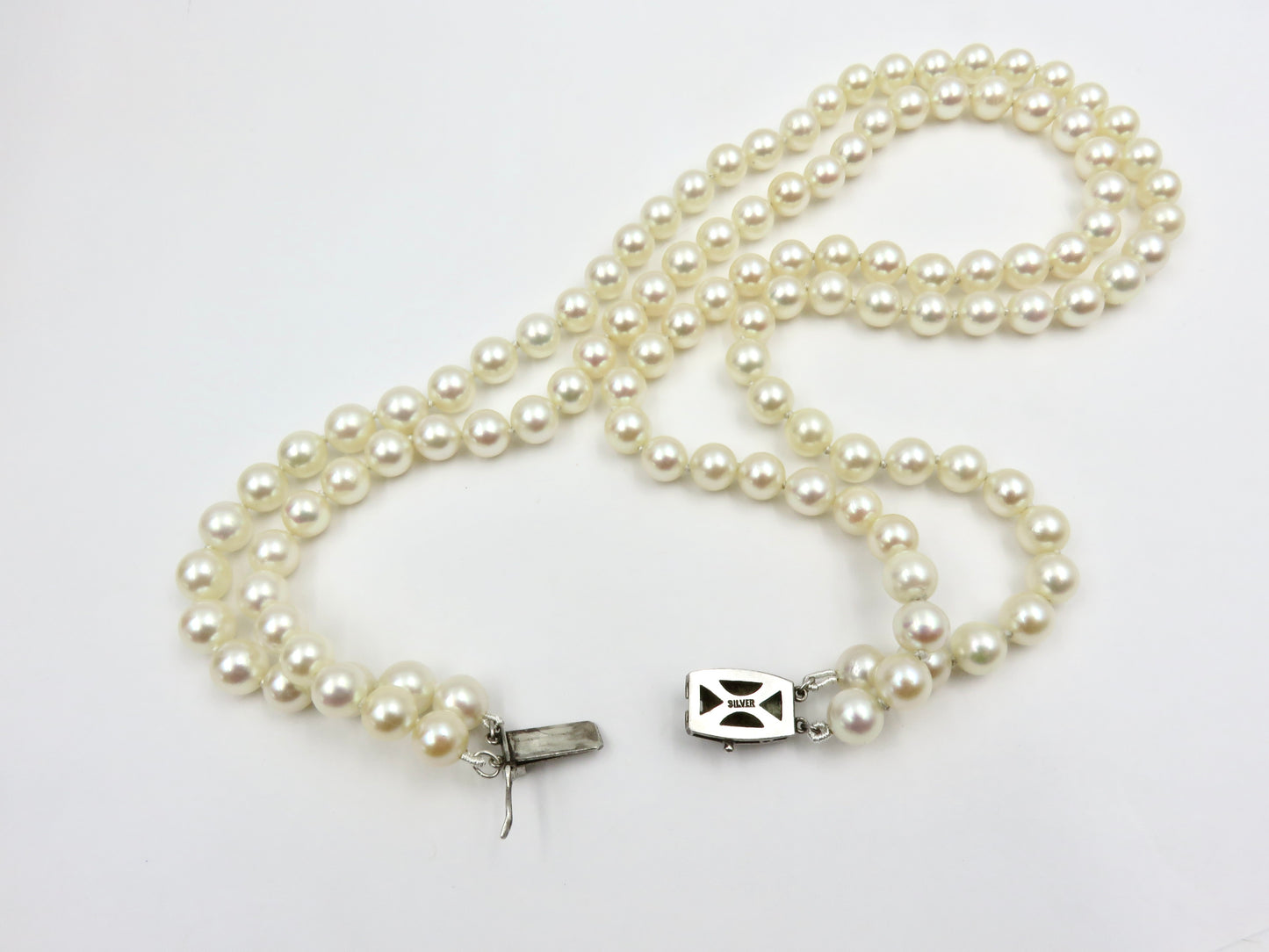 Circa 1950's. Classic Choker Length Double Strand Cultured Saltwater Pearl Necklace