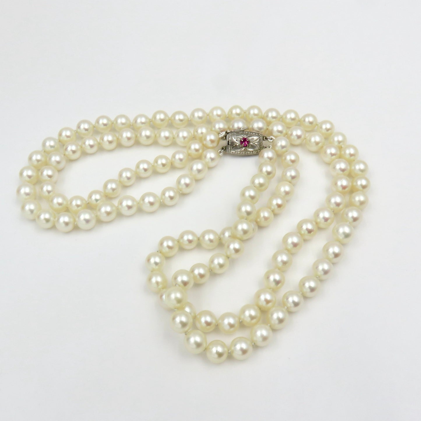 Circa 1950's. Classic Choker Length Double Strand Cultured Saltwater Pearl Necklace