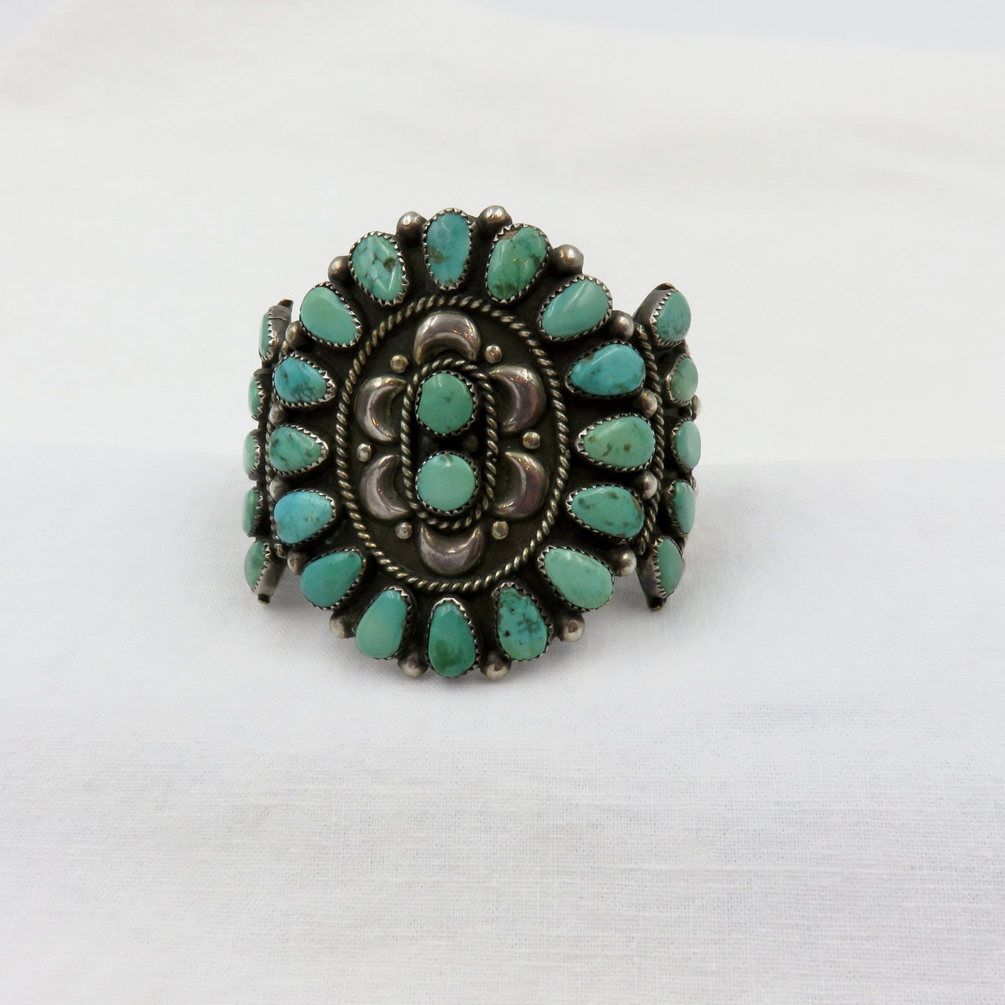 Circa 1940 Silver and Turquoise Cluster Bracelet Cuff