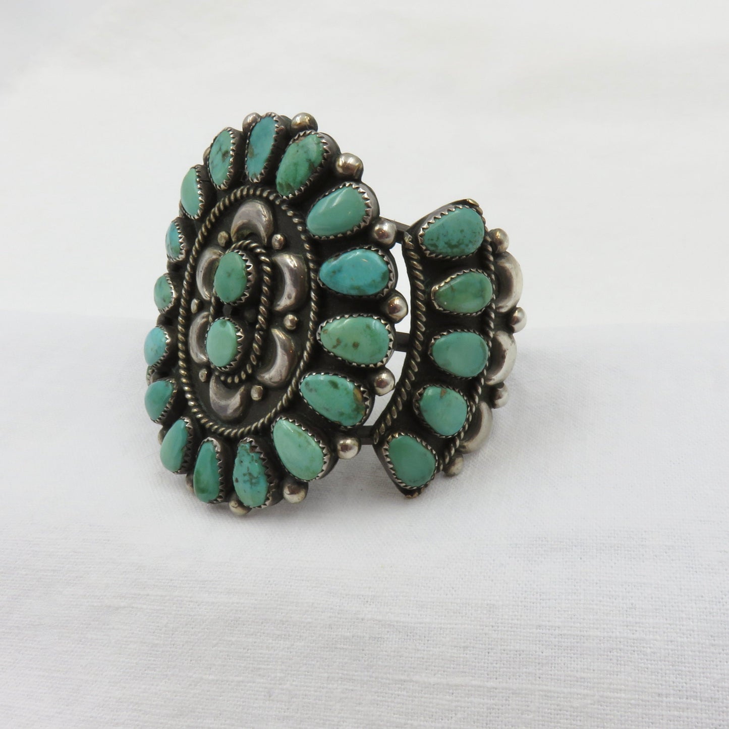 Circa 1940 Silver and Turquoise Cluster Bracelet Cuff