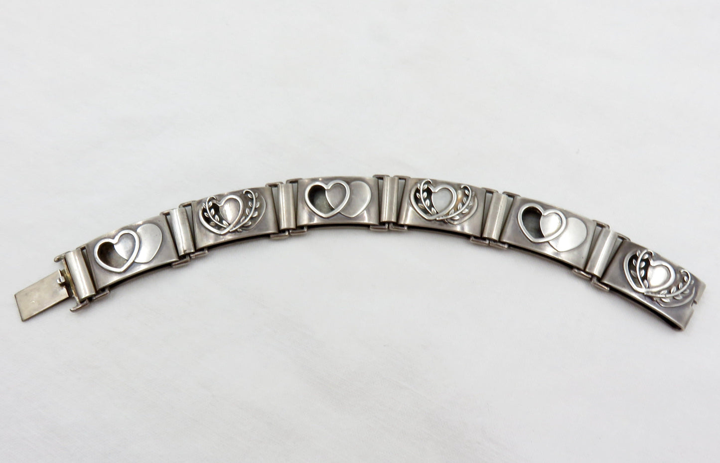 Circa 1960. Made in Denmark Sterling Heart Link Bracelet