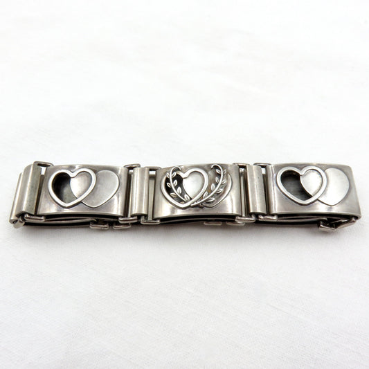 Circa 1960. Made in Denmark Sterling Heart Link Bracelet