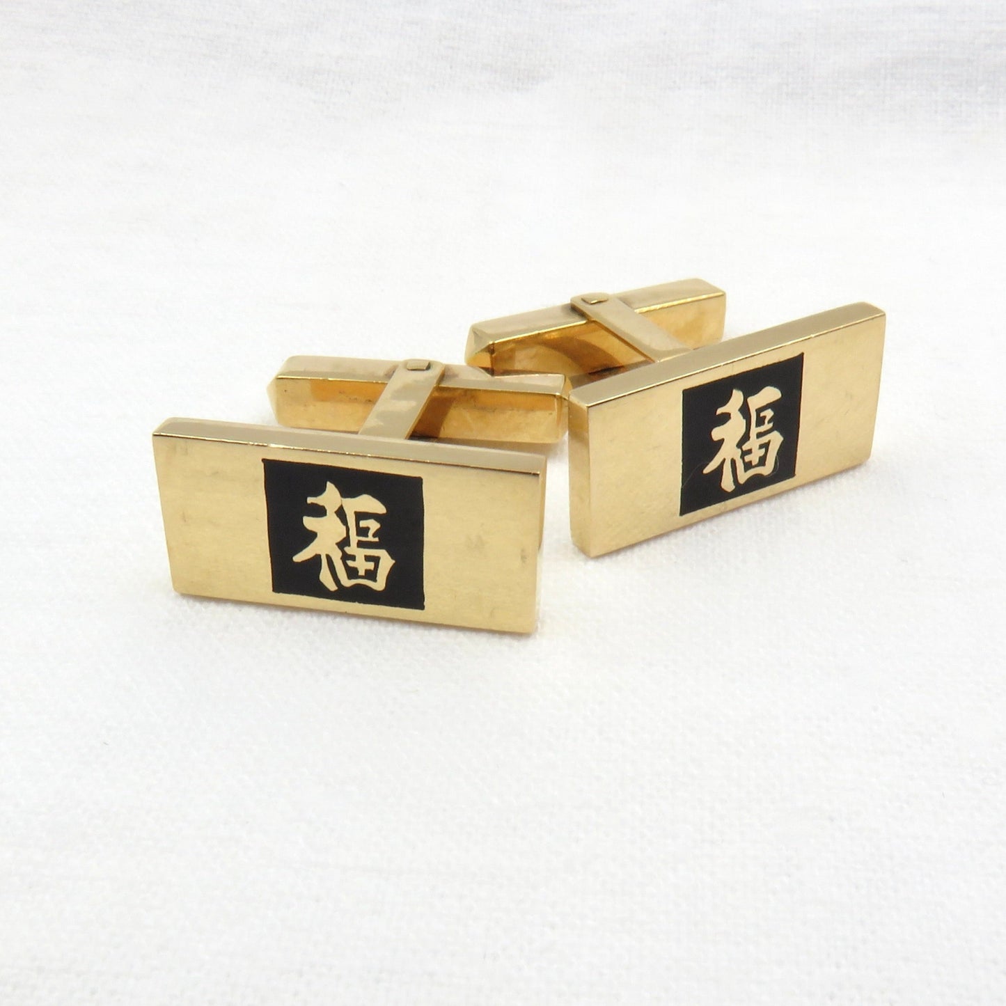 Vintage 18KT Yellow Gold Pair of Chinese Character Cufflinks