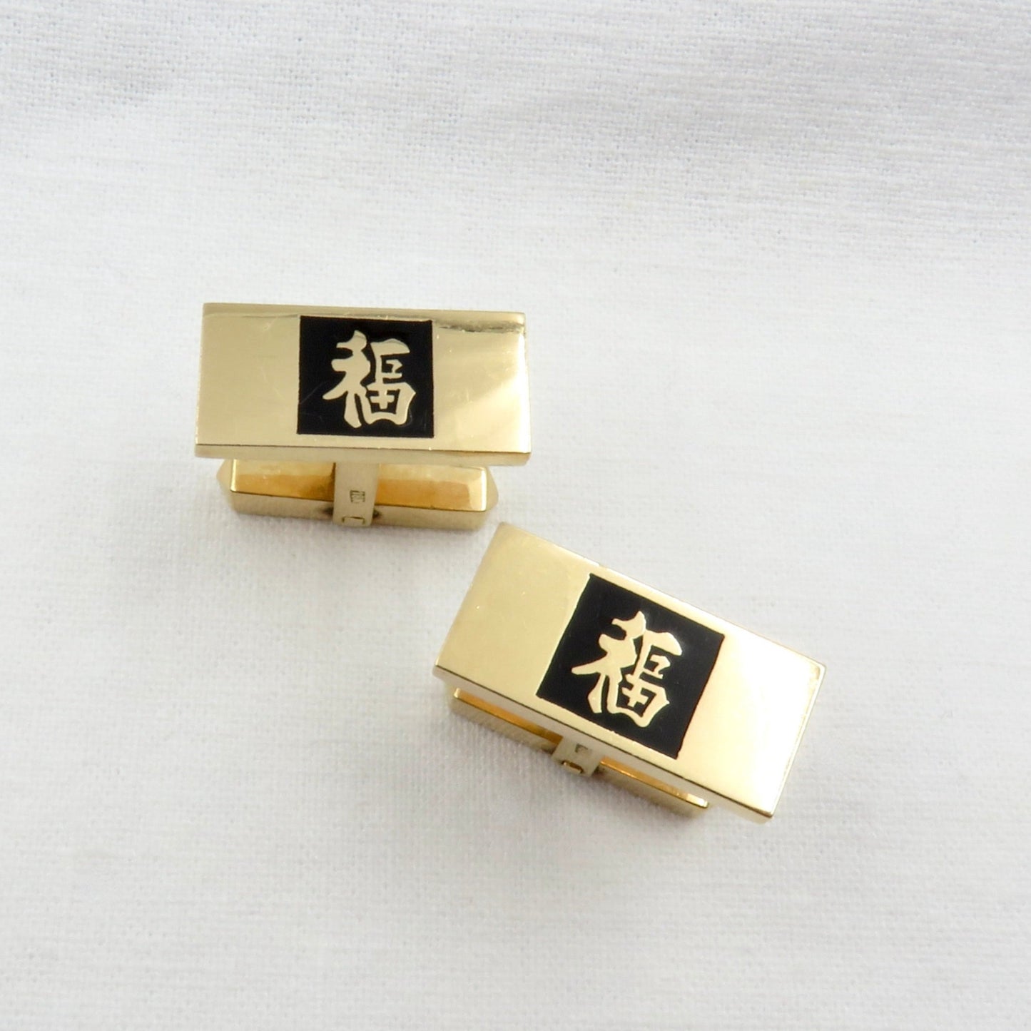 Vintage 18KT Yellow Gold Pair of Chinese Character Cufflinks