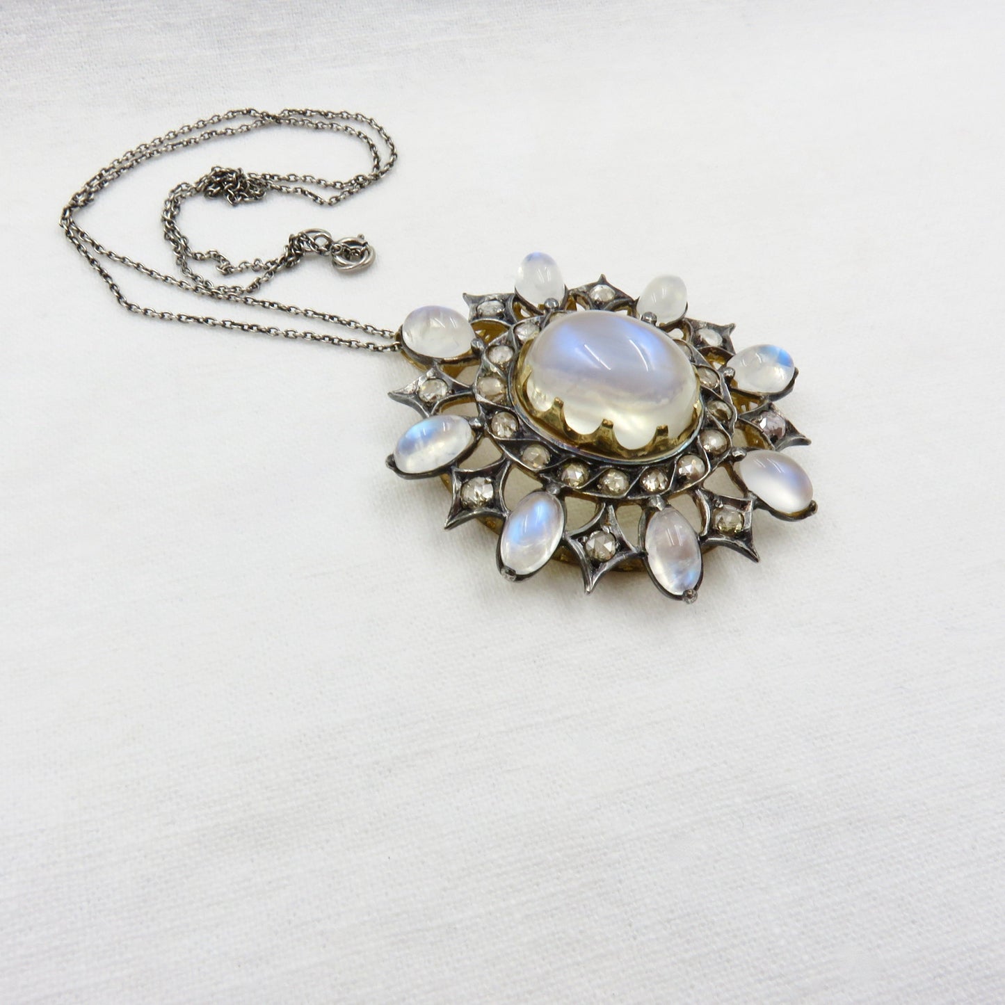 Circa 1890. Moonstone and Rose Cut Diamond Pendant