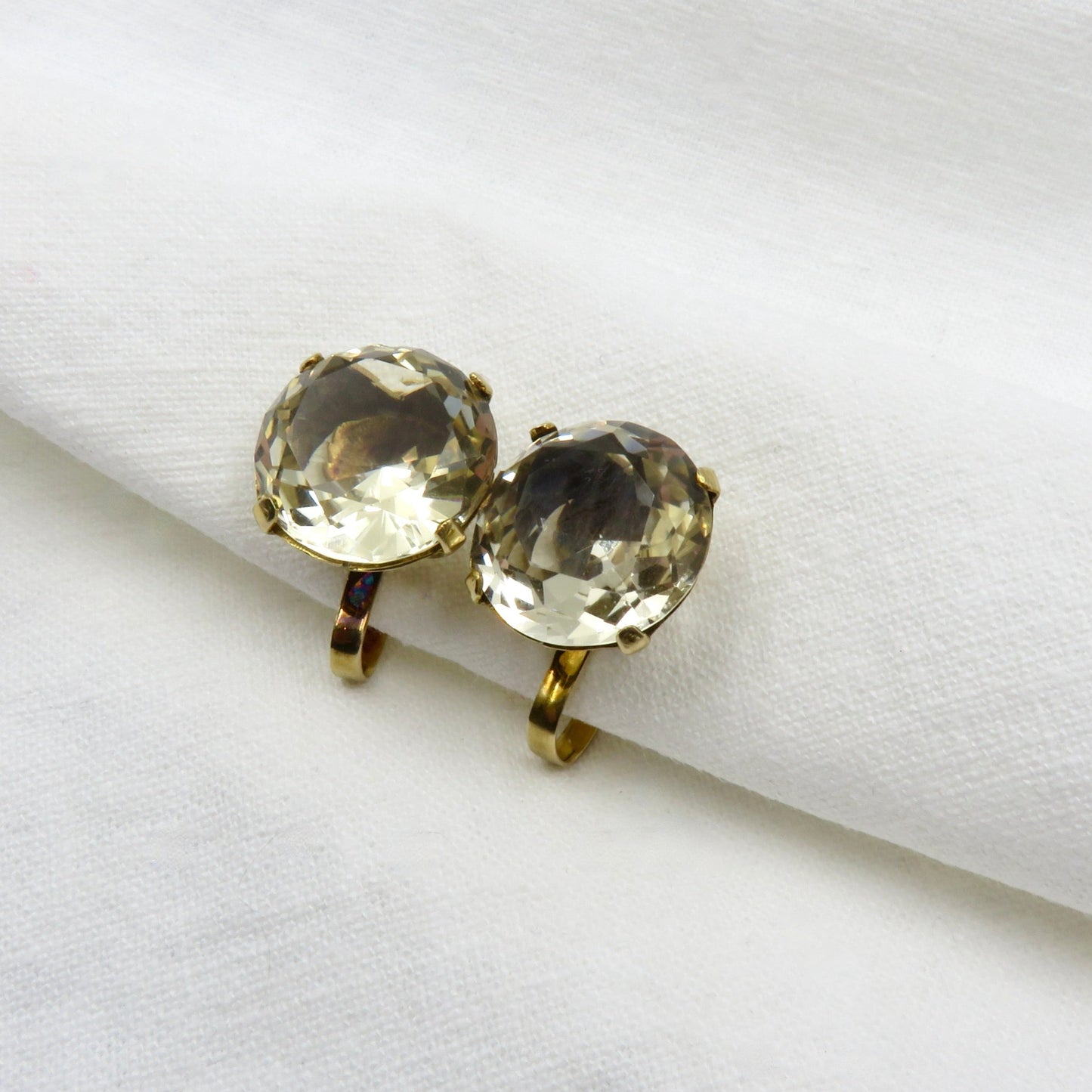 Circa 1960's Round Brilliant Cut Citrine Earrings set in 14KT Gold