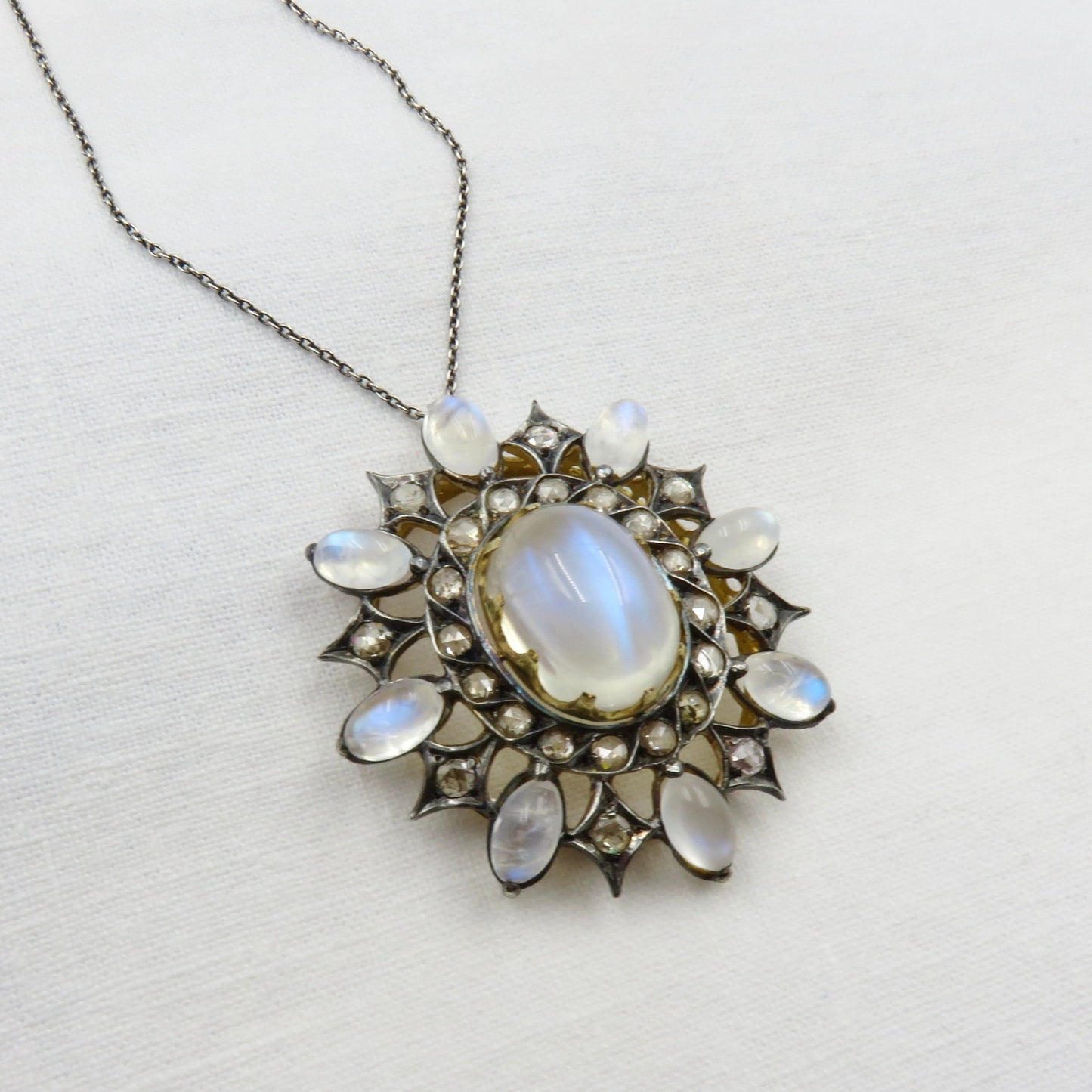 Circa 1890. Moonstone and Rose Cut Diamond Pendant