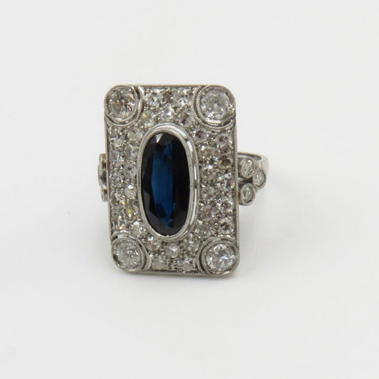 Circa 1930 Sapphire and Diamond Platinum Ring