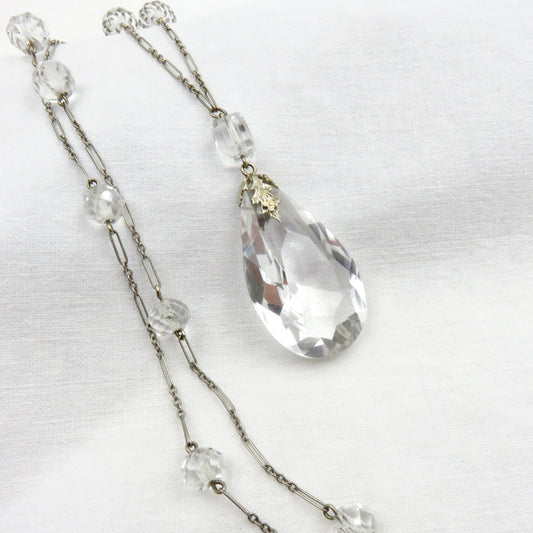 Circa 1920's Crystal and 14kt White Gold Necklace