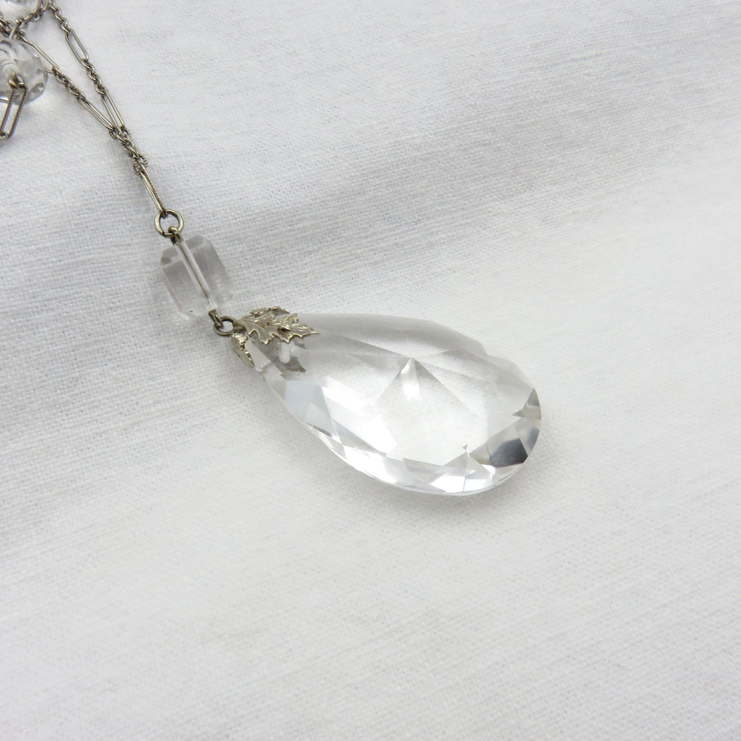 Circa 1920's Crystal and 14kt White Gold Necklace