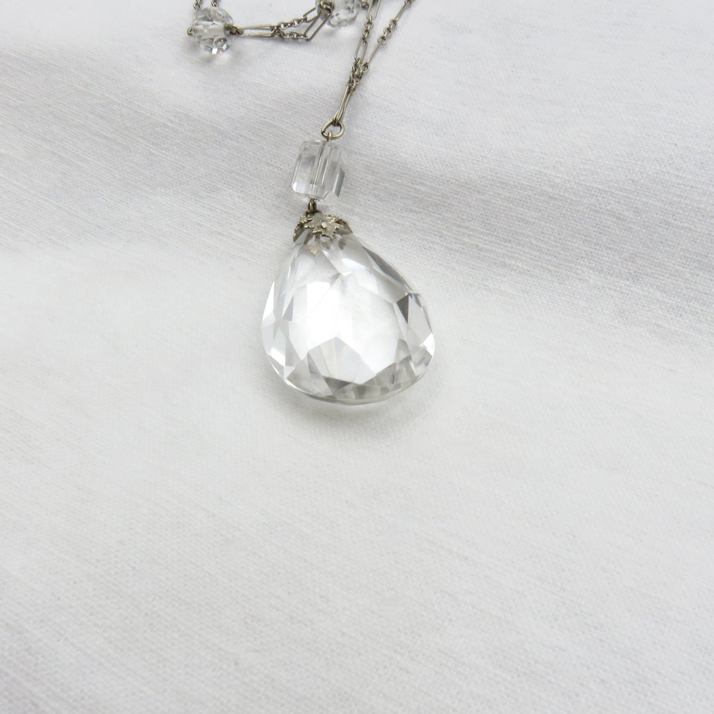 Circa 1920's Crystal and 14kt White Gold Necklace