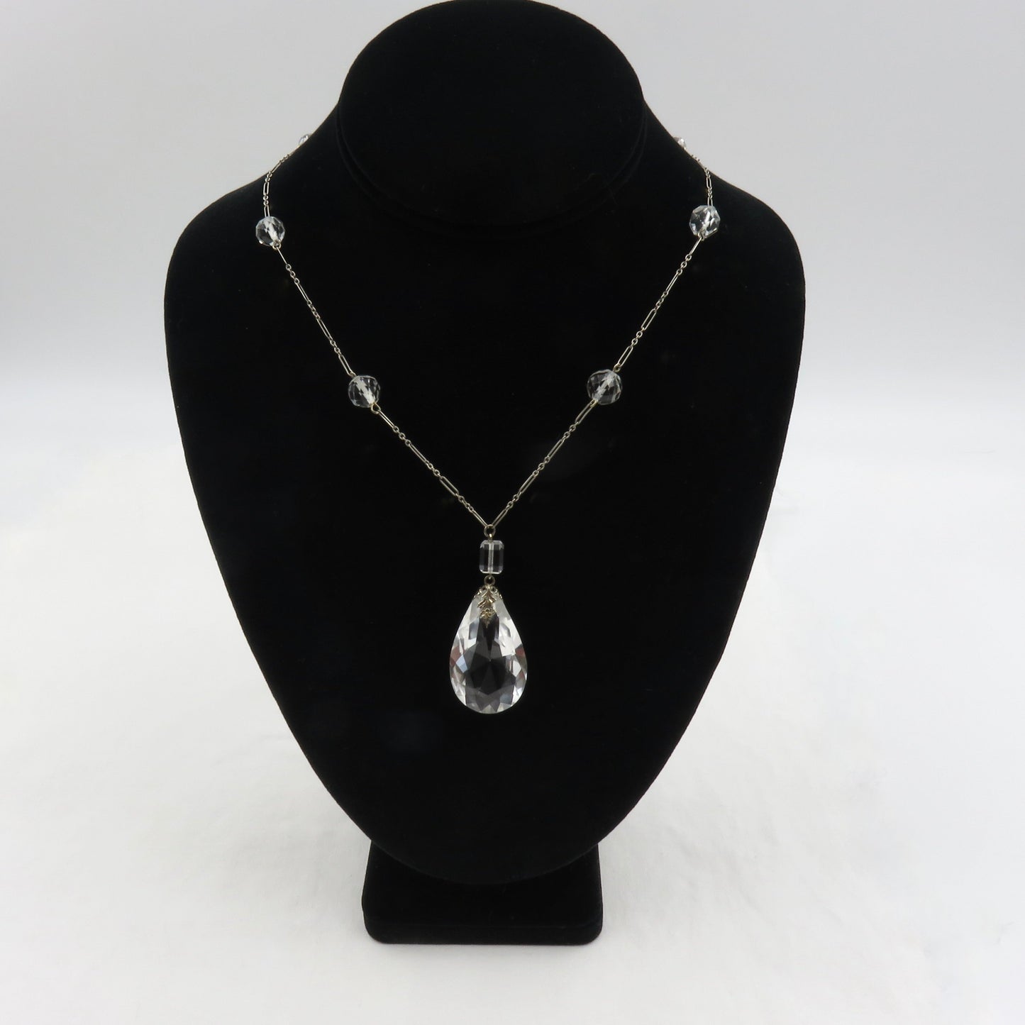 Circa 1920's Crystal and 14kt White Gold Necklace