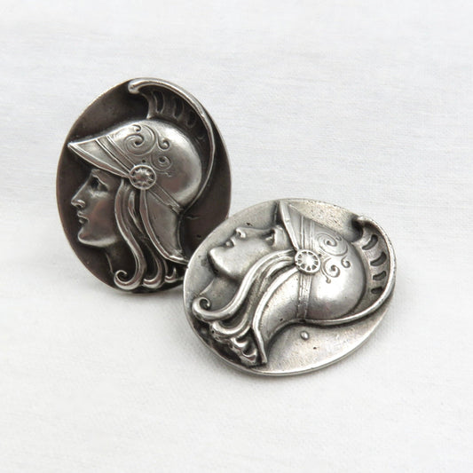 Circa 1900. Sterling Silver Roman Soldier Cuff Links