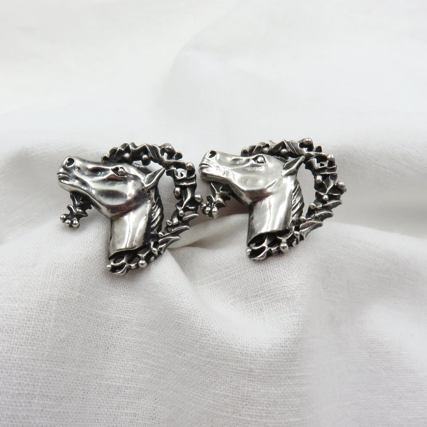 Circa 1950  Vintage Sterling Silver Horse Cufflinks