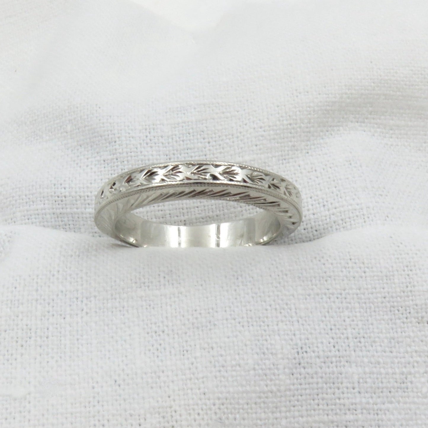 Circa 1920 Engraved Platinum Ring