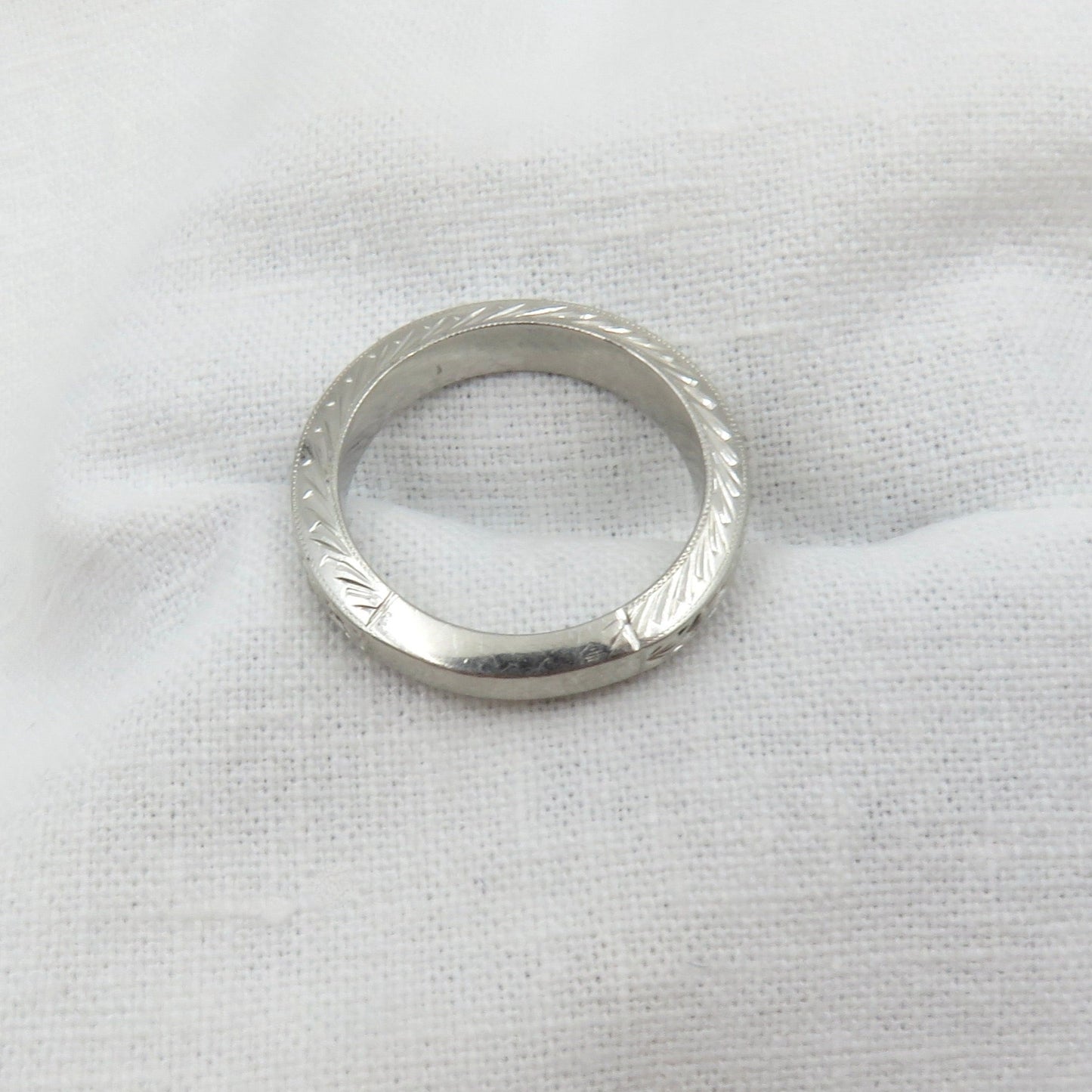 Circa 1920 Engraved Platinum Ring