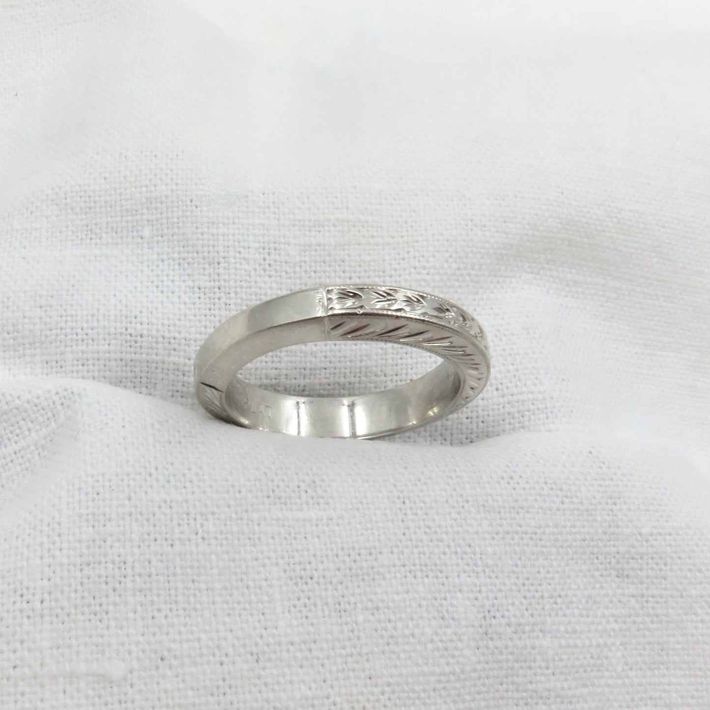 Circa 1920 Engraved Platinum Ring