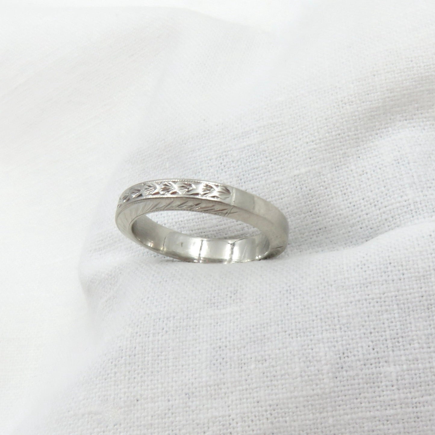 Circa 1920 Engraved Platinum Ring