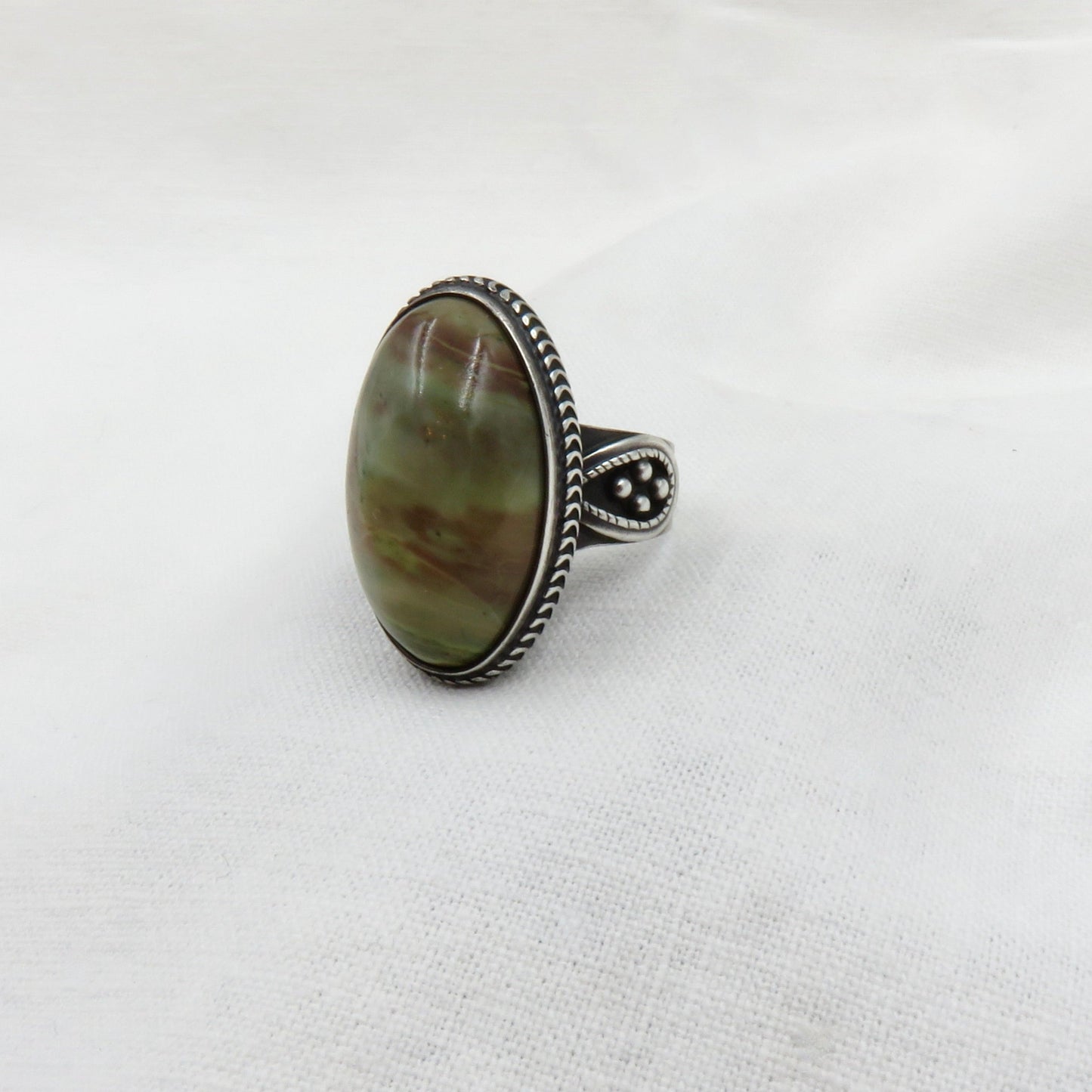 Mid 20th Century Made in Russia Agate and Silver Ring