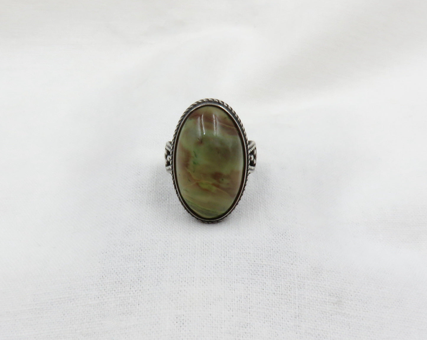 Mid 20th Century Made in Russia Agate and Silver Ring