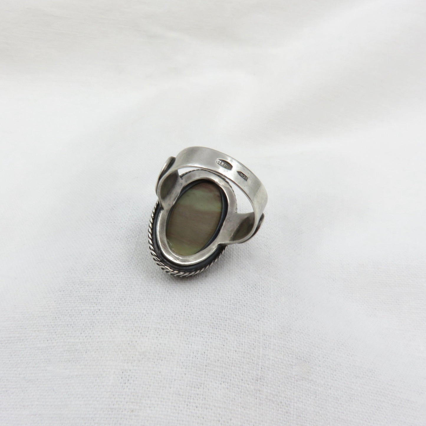 Mid 20th Century Made in Russia Agate and Silver Ring