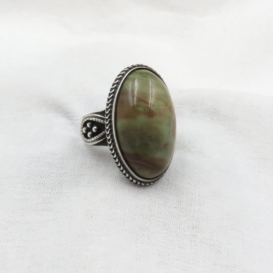 Mid 20th Century Made in Russia Agate and Silver Ring