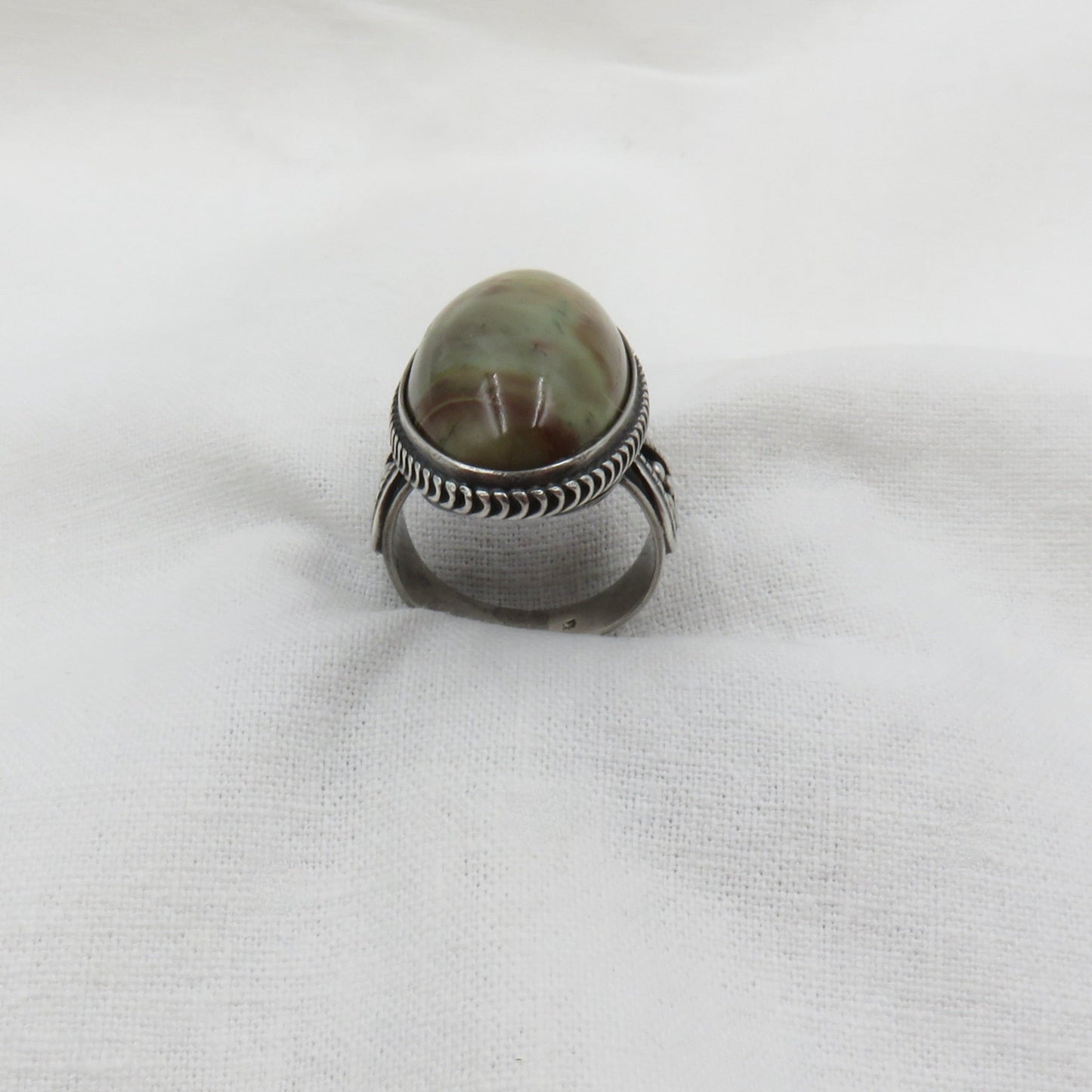 Mid 20th Century Made in Russia Agate and Silver Ring