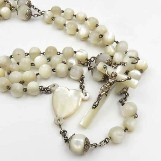 Circa 1890. Mother of Pearl and Silver Rosary