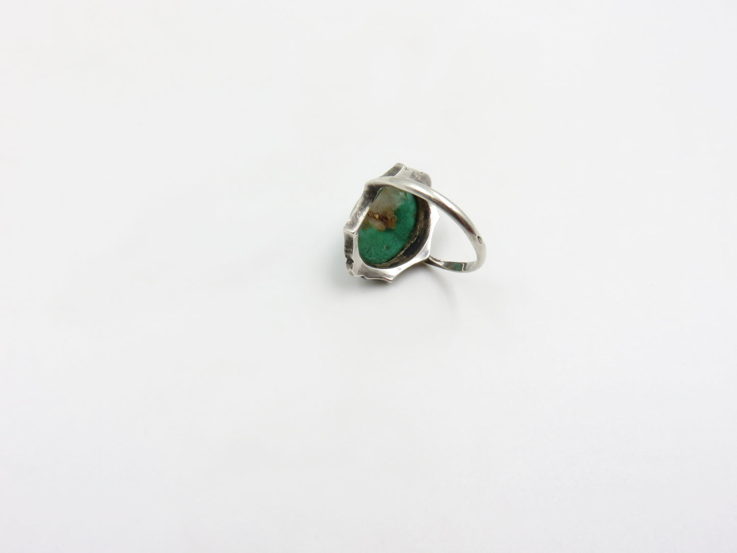 Antique Sterling Silver Turquoise Cabochon and Marcasite Ring