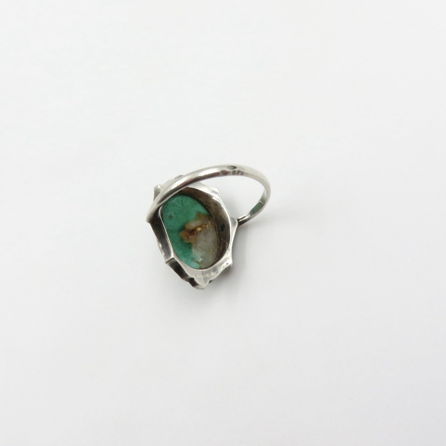 Antique Sterling Silver Turquoise Cabochon and Marcasite Ring