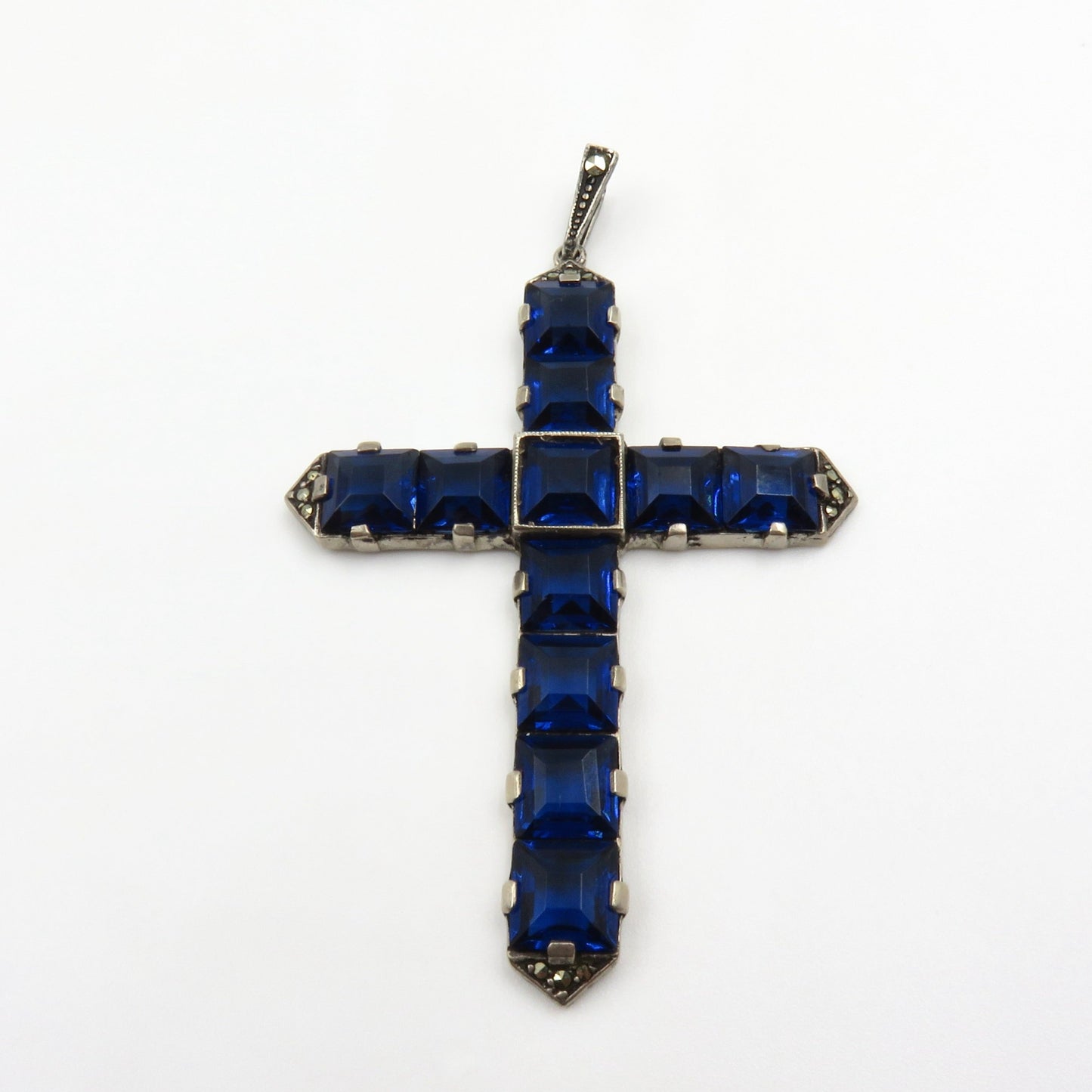 Circa 1920. Blue Paste Stone and Silver Cross