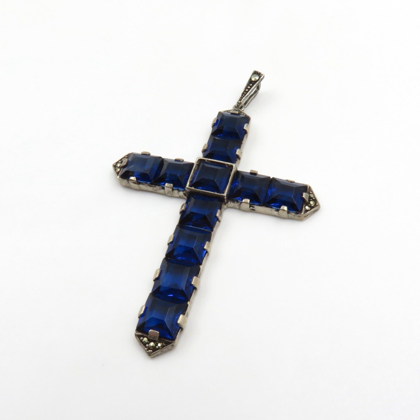 Circa 1920. Blue Paste Stone and Silver Cross