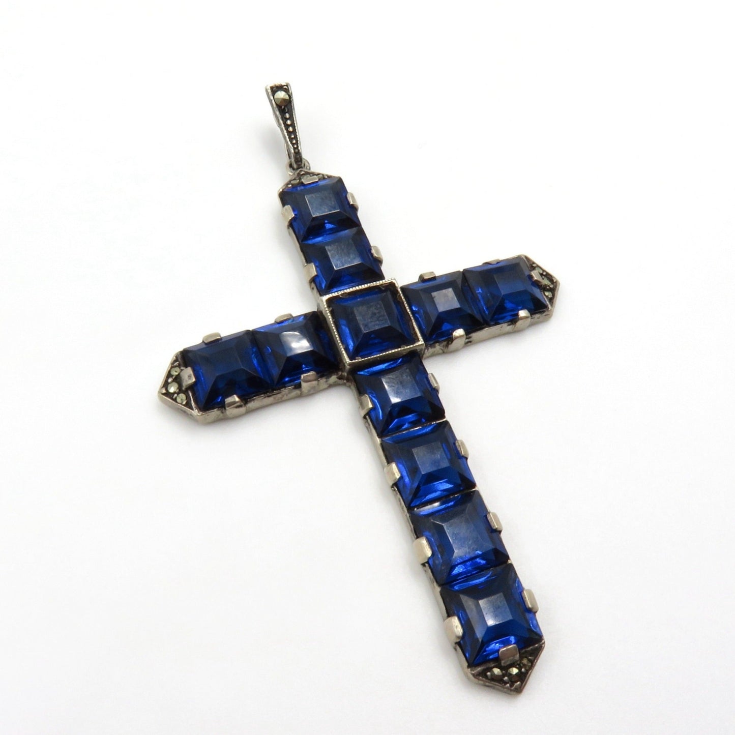 Circa 1920. Blue Paste Stone and Silver Cross