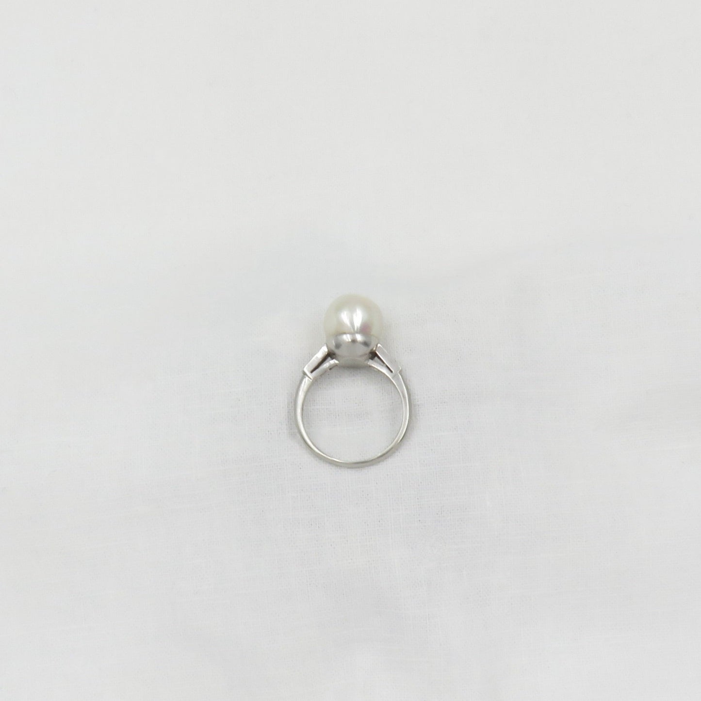 Circa 1950 Platinum ring with Cultured Pearl and Diamonds