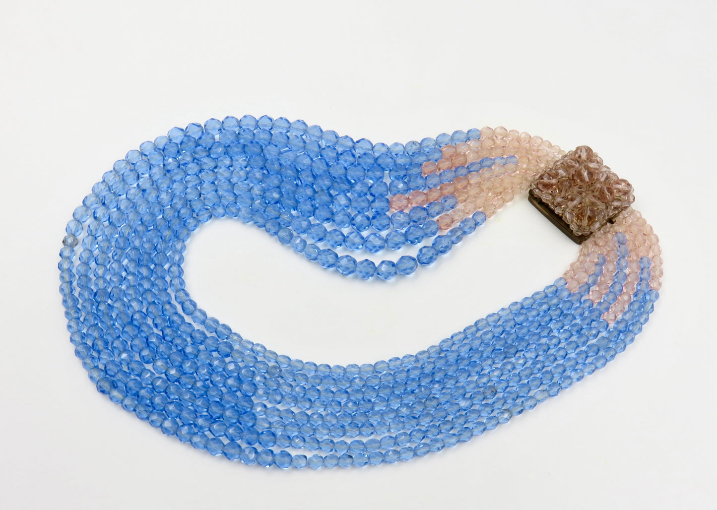 Circa 1950s Coppola e Toppo Blue and Pink Crystal Bead Necklace