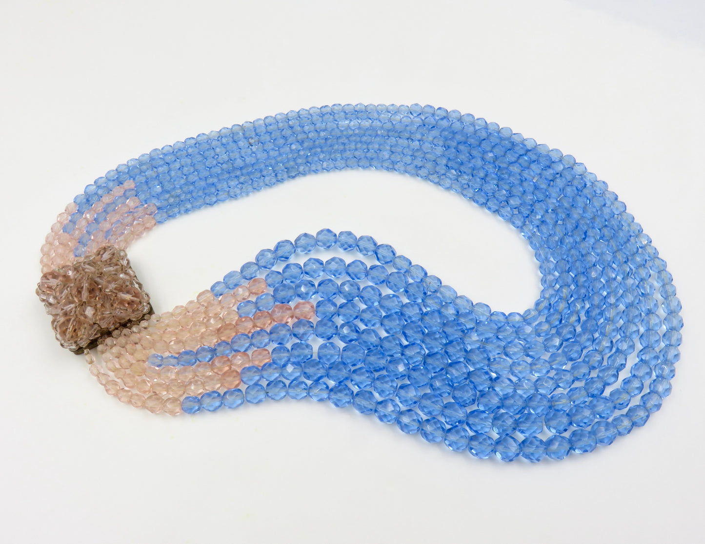 Circa 1950s Coppola e Toppo Blue and Pink Crystal Bead Necklace