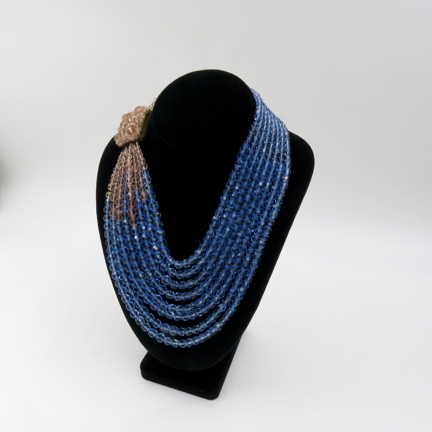 Circa 1950s Coppola e Toppo Blue and Pink Crystal Bead Necklace