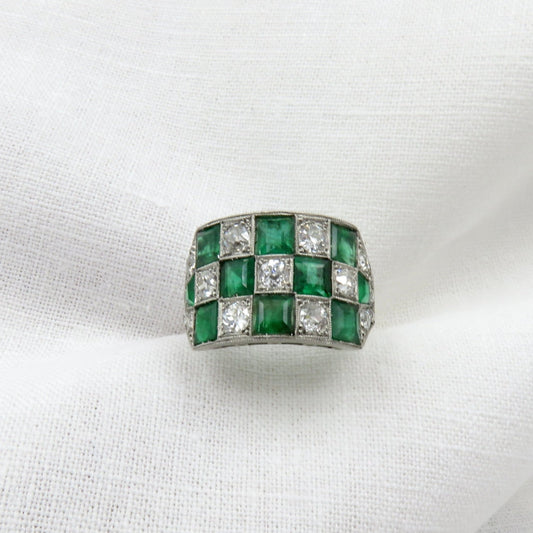 Circa 1930. Platinum Emerald Beryl and Diamond Ring