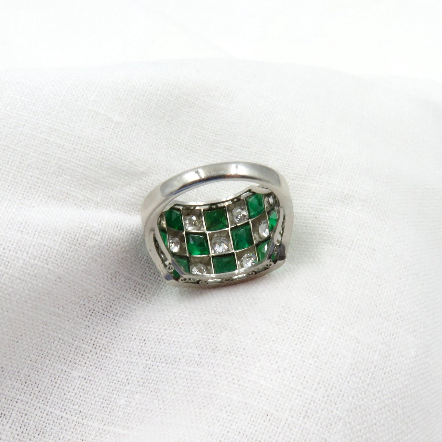 Circa 1930. Platinum Emerald Beryl and Diamond Ring