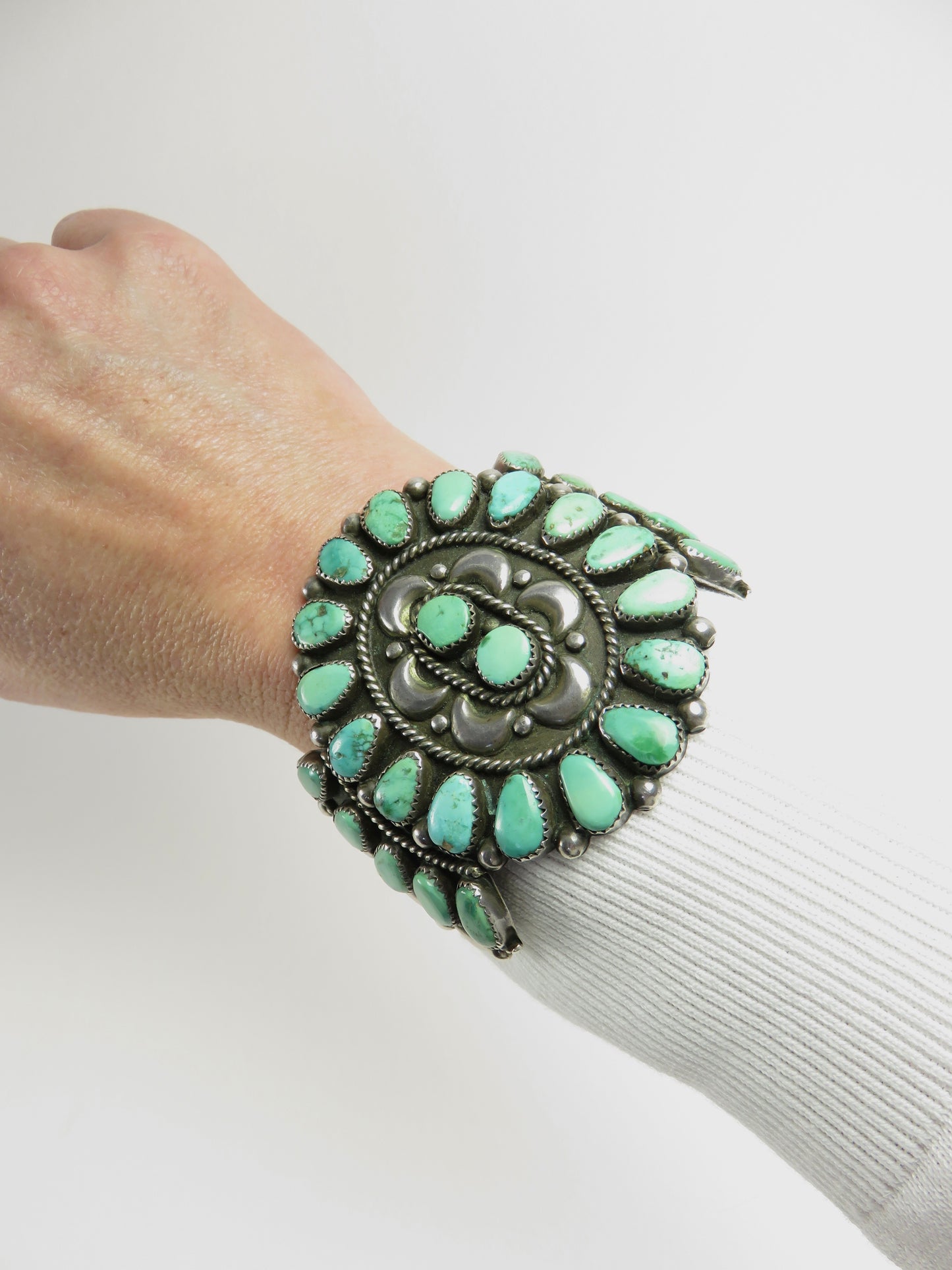 Circa 1940 Silver and Turquoise Cluster Bracelet Cuff