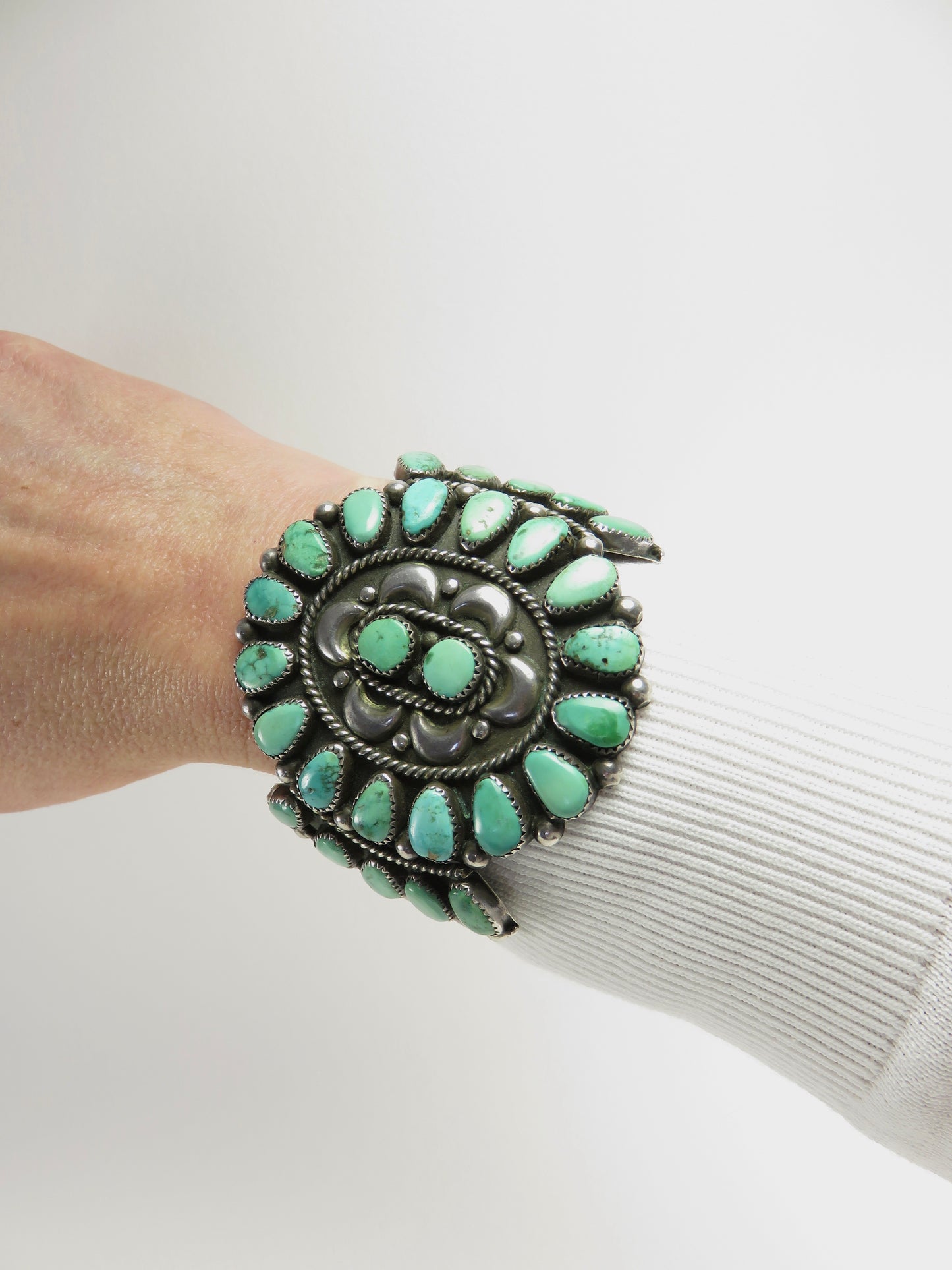 Circa 1940 Silver and Turquoise Cluster Bracelet Cuff