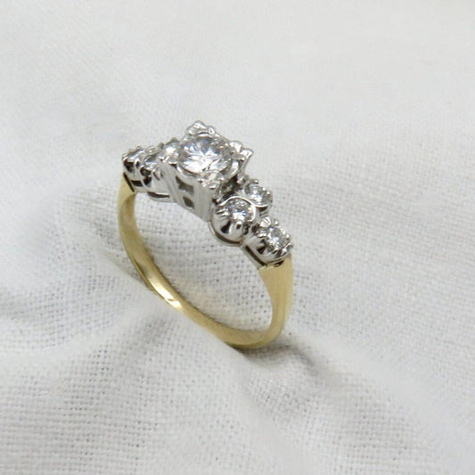 Circa 1970's 0.53 Carat Brilliant Cut Diamond Engagement Ring Set in 14kt White and Yellow Gold